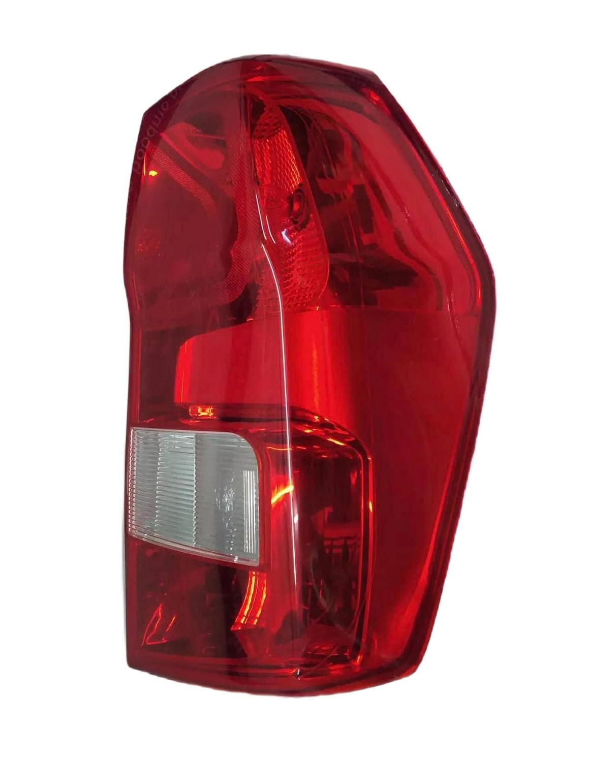 Red tail light assembly for a vehicle, featuring clear lens and reflector elements.