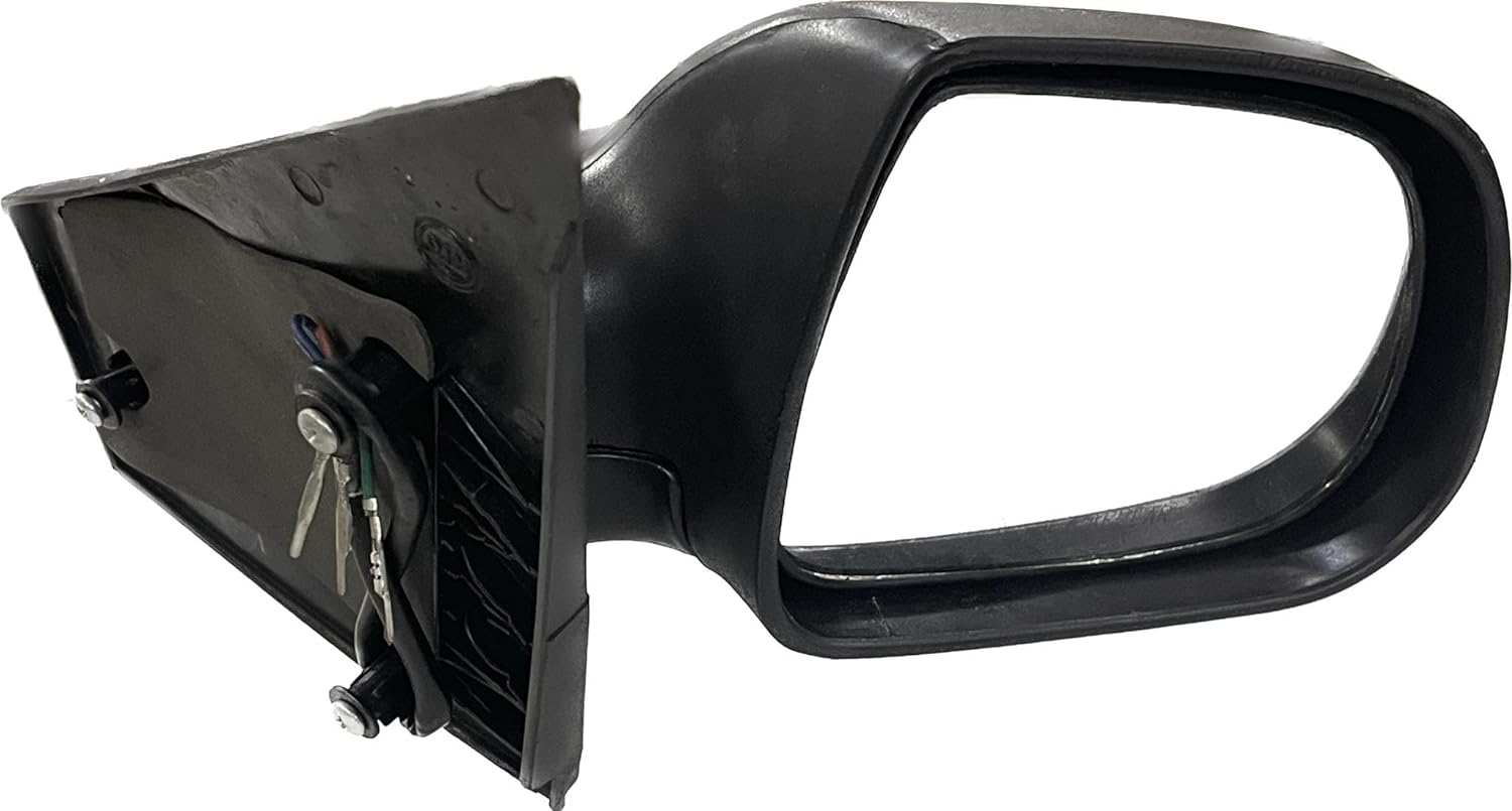 Black motorized side/door mirror for Tata Indica Vista/Manza with shatterproof glass.