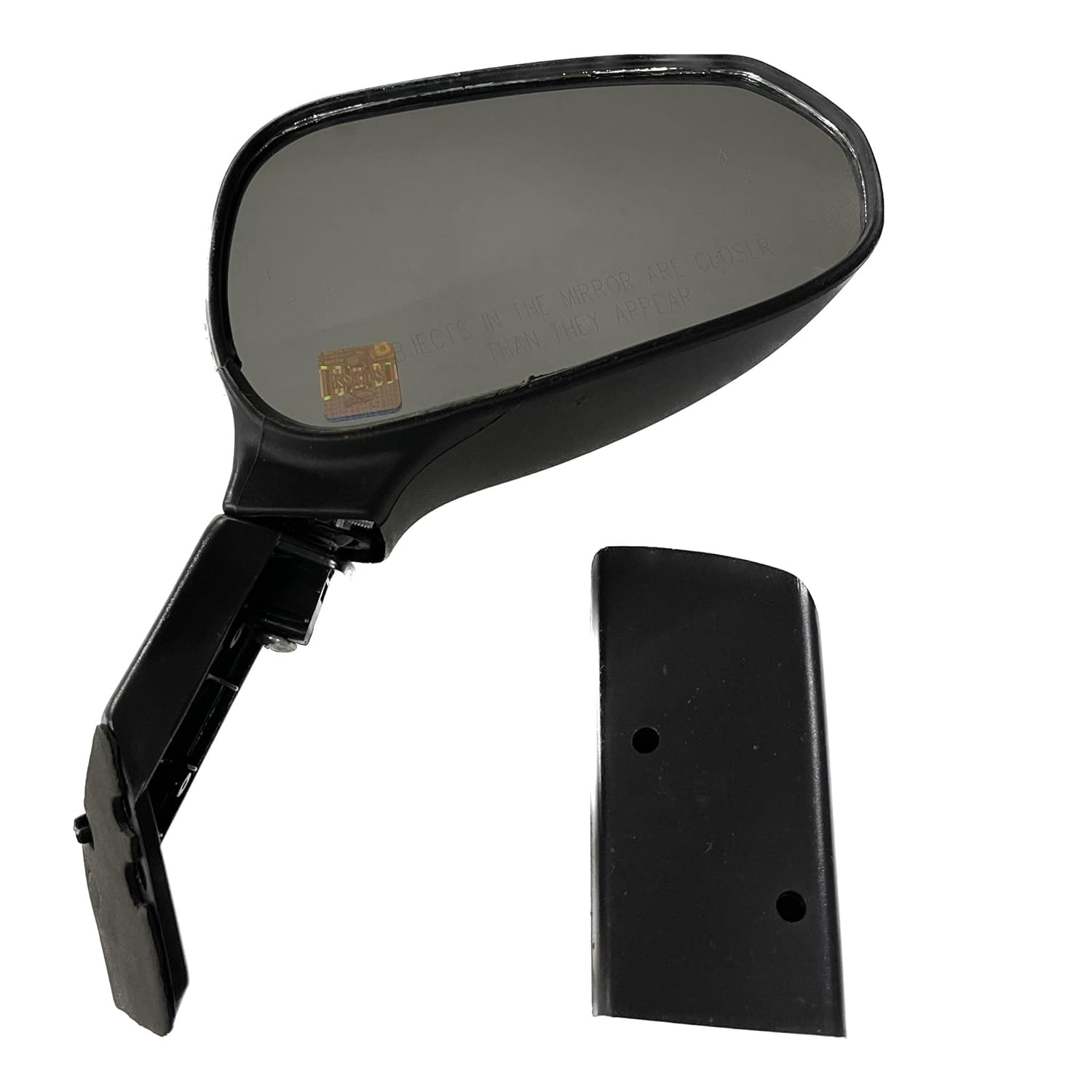 A black K D brand door/side mirror for a Tata Nano old model, shown with its mounting component.