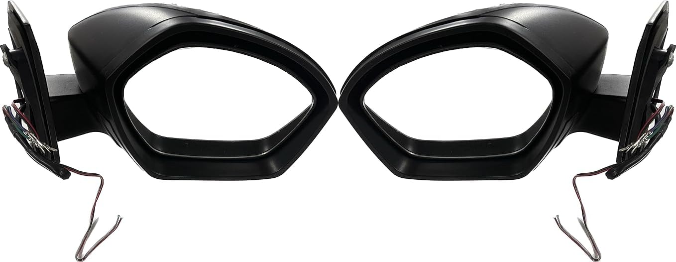 A pair of black, curved door/side mirrors for TATA NEXON motor vehicles with indicator lights, featuring a shatter-resistant acrylic mirror design.
