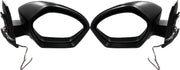 A pair of black, curved door/side mirrors for TATA NEXON motor vehicles with indicator lights, featuring a shatter-resistant acrylic mirror design.