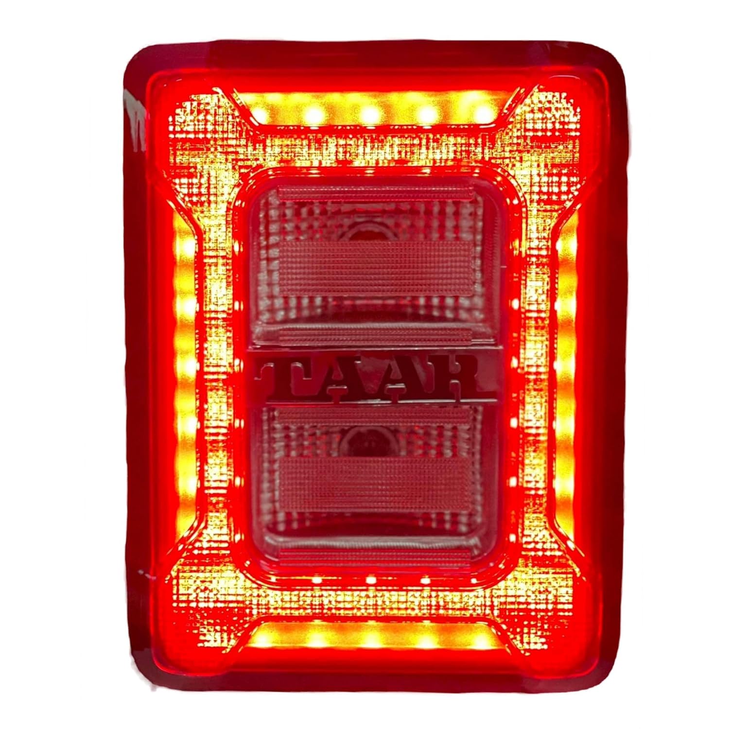 Red LED taillight for Mahindra THAR 2020-NOW with a clear lens and TAAR branding on the corner.