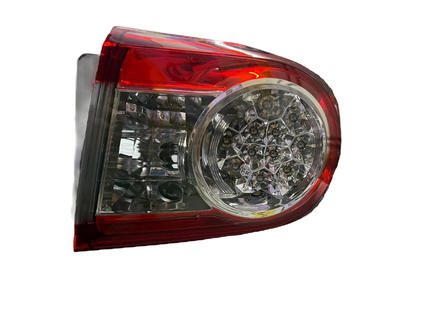 Red tail light assembly for Toyota Corolla Altis Type 2 LED 2010-2014 with a clear glass and metal housing.