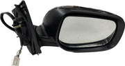 A black, sleek K D brand door/side mirror for Toyota Corolla Altis 2008-2014 with an auto fold indicator and a 7 wire coupler.