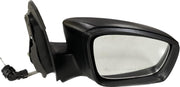 A black, manually adjustable K D brand door/side mirror for VW Polo/Vento/Rapid VX with visible shatter-resistant acrylic mirror and ABS plastic casing.