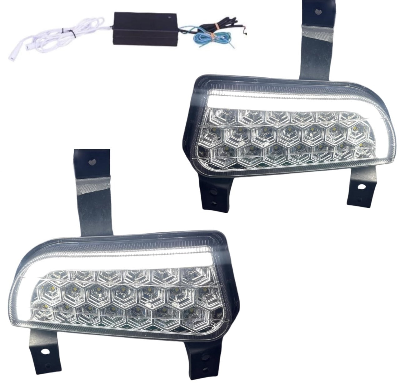 K D DRL LED Fog Lamp Set For Mahindra Scorpio Mhawk/Verito 2008-2017/ Bolero NEO 2021-NOW With Bulb, Wiring, Relay & Switch (Pair)