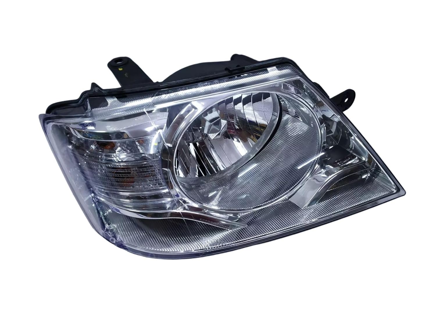 A pair of  headlight assemblies for Tata Yodha/XENON vehicles, featuring clear lens construction with integrated turn signal and parking light compartments.
