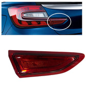 Car tail light assembly with close-up inset on a blue car background