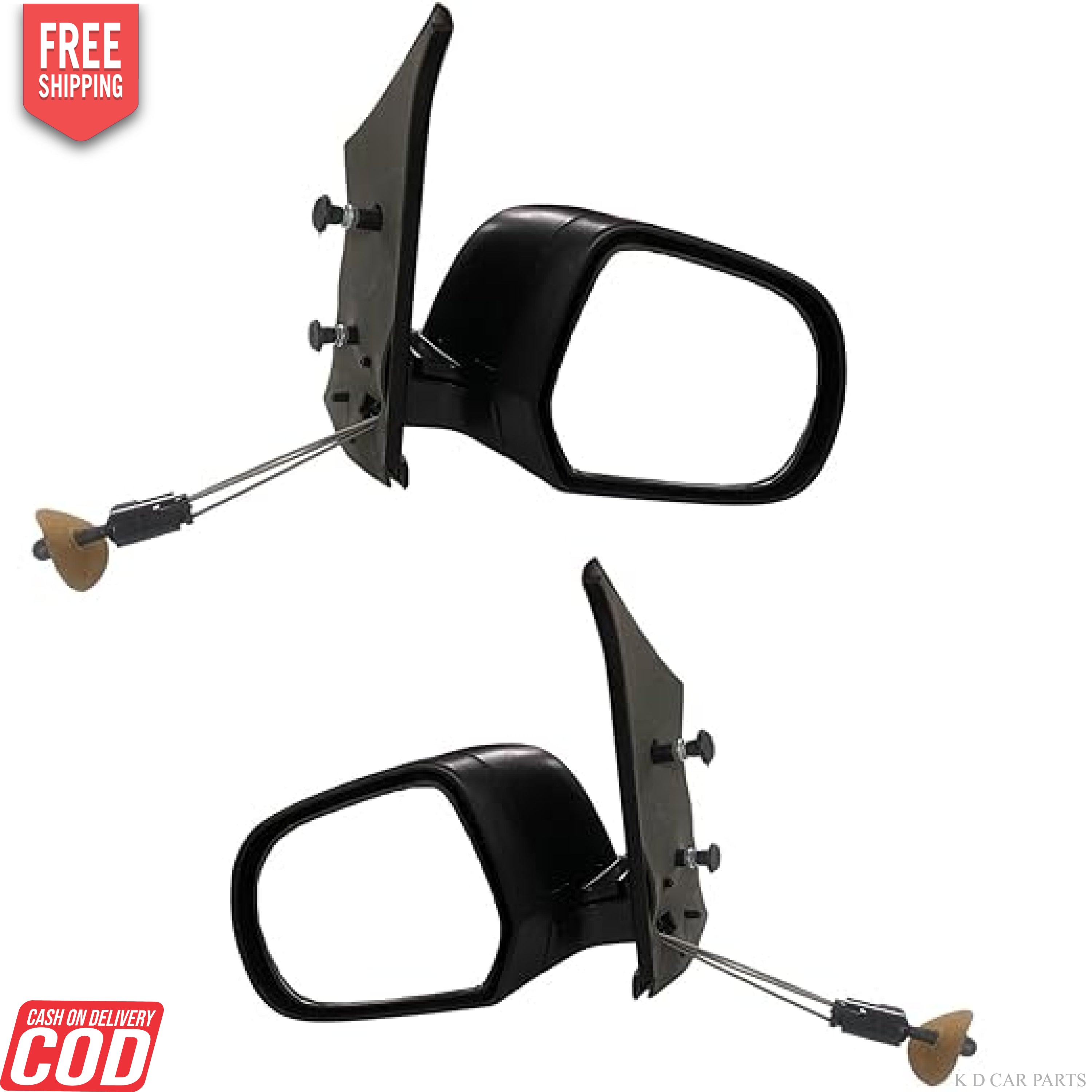 A pair of black, adjustable side mirrors for Datsun Redi Go VX with visible mounting arms and mirror glasses.