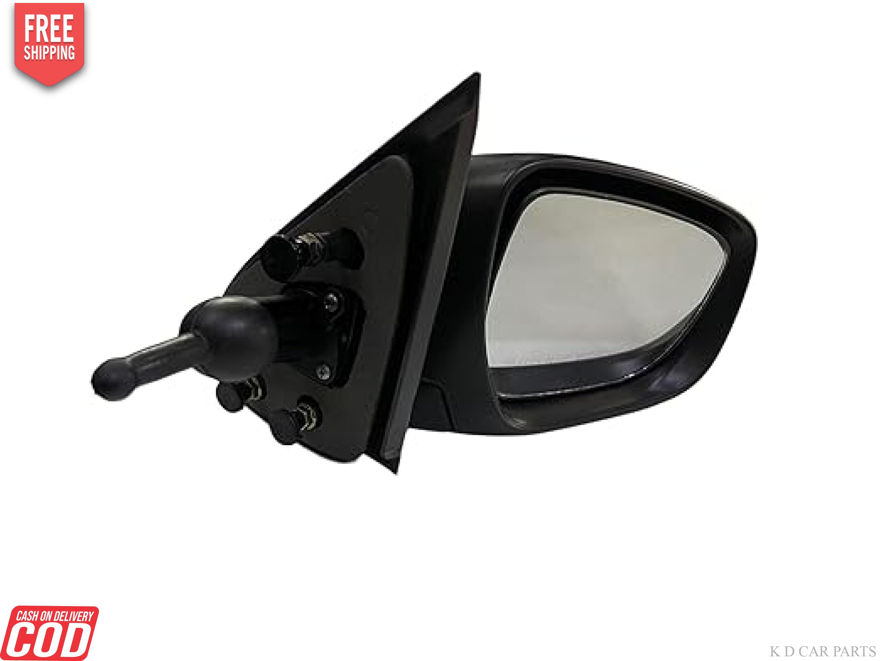 A pair of black door/side mirrors for Alto K10 (2020-Onwards) VX with adjustable mounts.