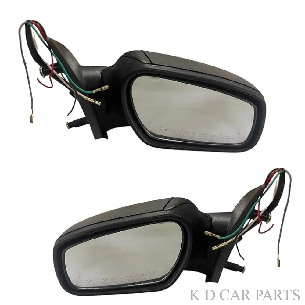 Black motorised door/side mirror with an integrated indicator and wiring visible.