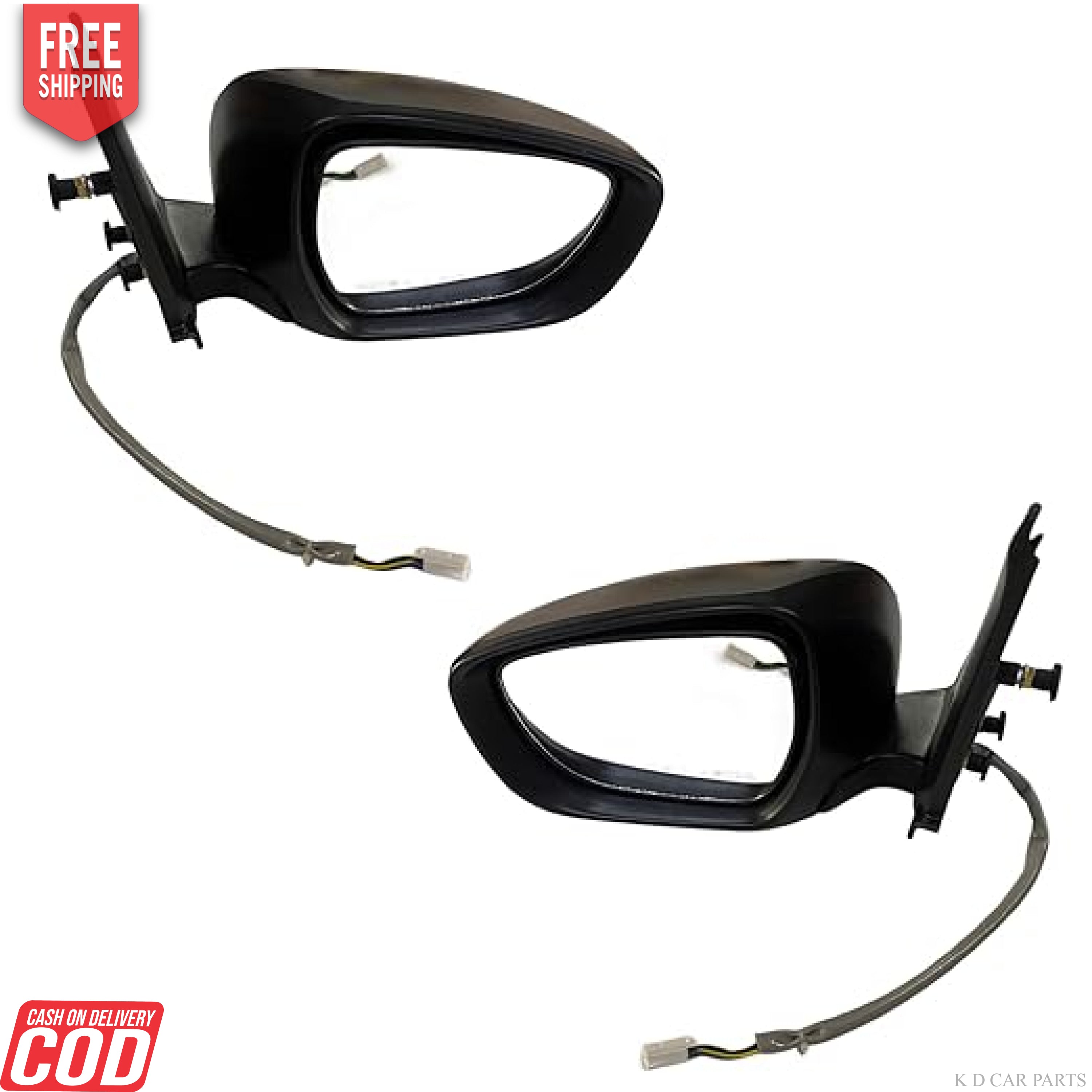 A pair of black door/side mirrors for Maruti Celerio 2022-Onwards, motorised with indicators.