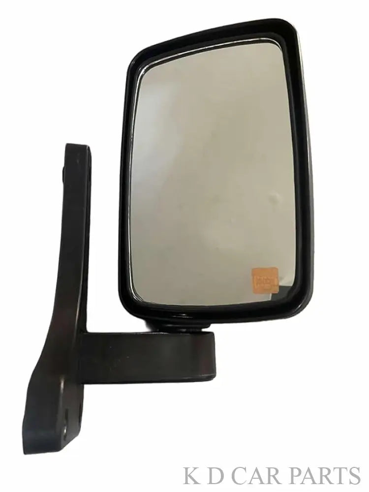 Two black door mirrors with a reflective surface and metal attachments.