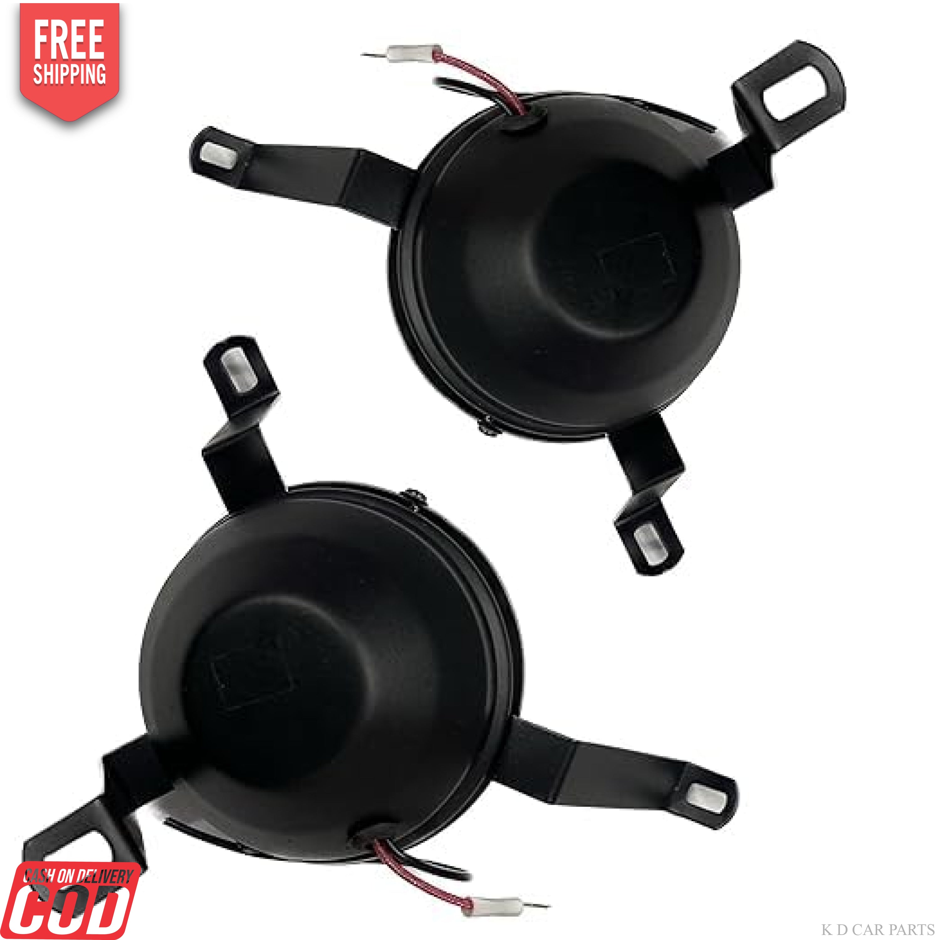 A pair of fog lamps for Chevrolet Sail, including bulbs, with a black rim design.