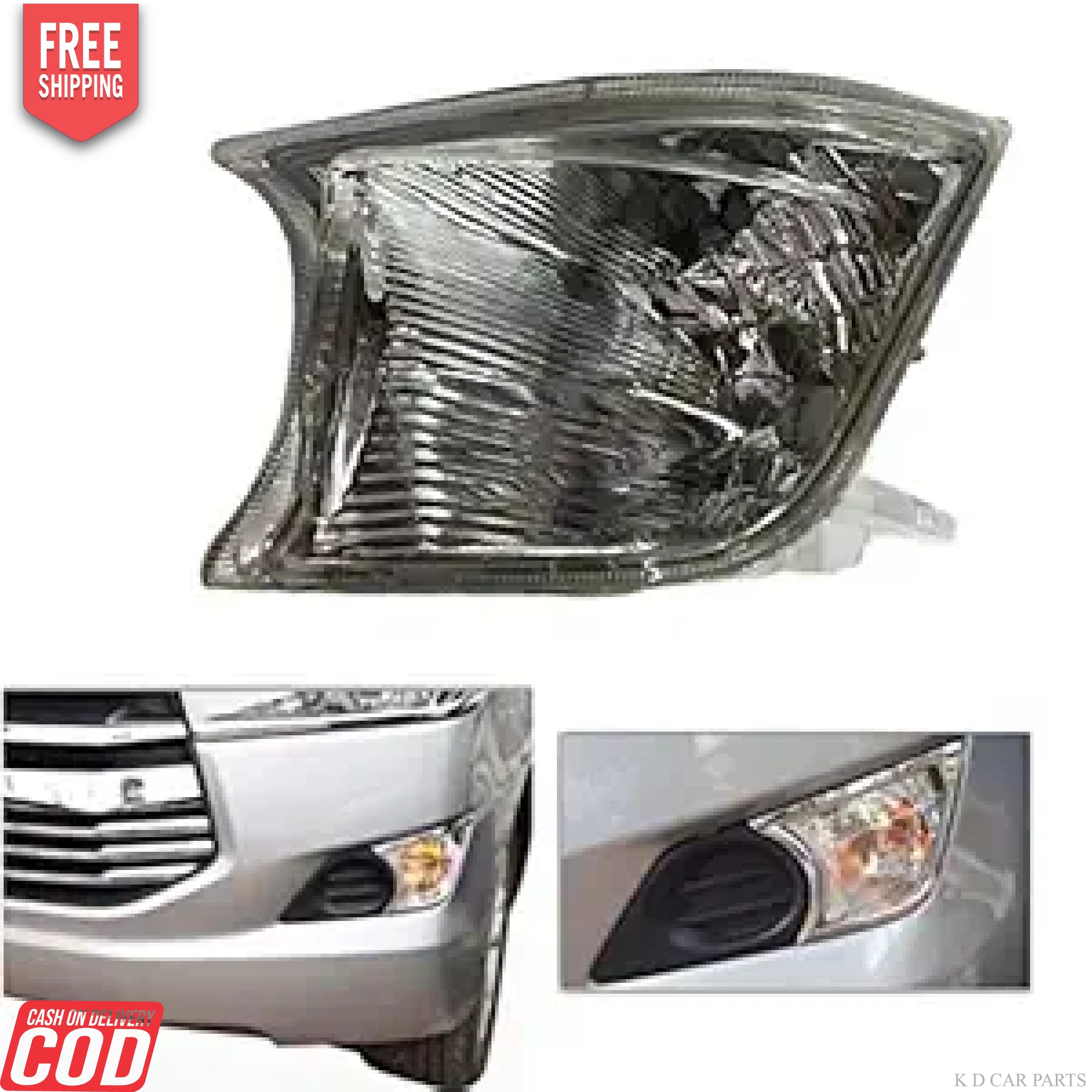 A front bumper and corner light for an Innova Crysta vehicle, showing the left and right side views with a close-up on the front left side and a breakdown of the parts.