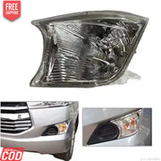 A front bumper and corner light for an Innova Crysta vehicle, showing the left and right side views with a close-up on the front left side and a breakdown of the parts.