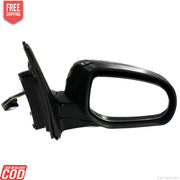 Black door mirror for Hyundai I20 with wiring and indicator, non-folding type.