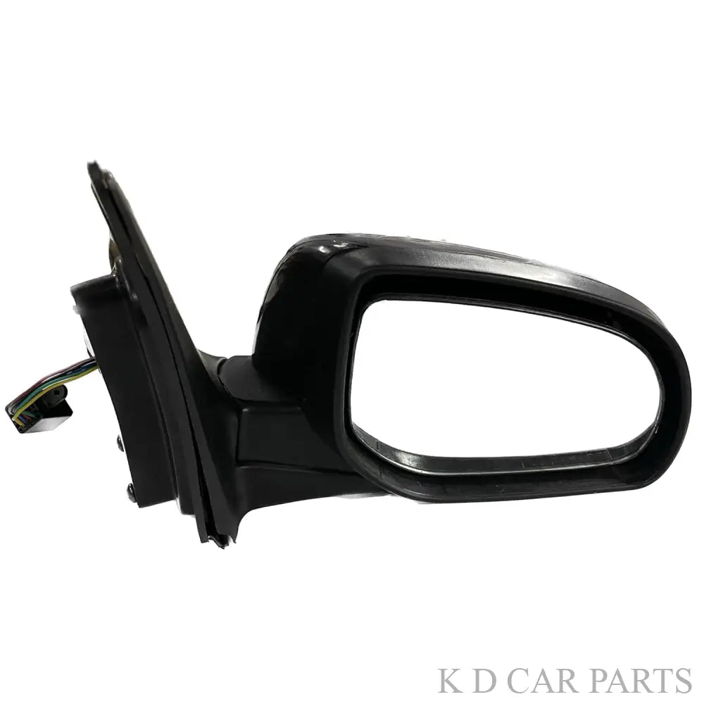Black door mirror for Hyundai I20 with wiring and indicator, non-folding type.