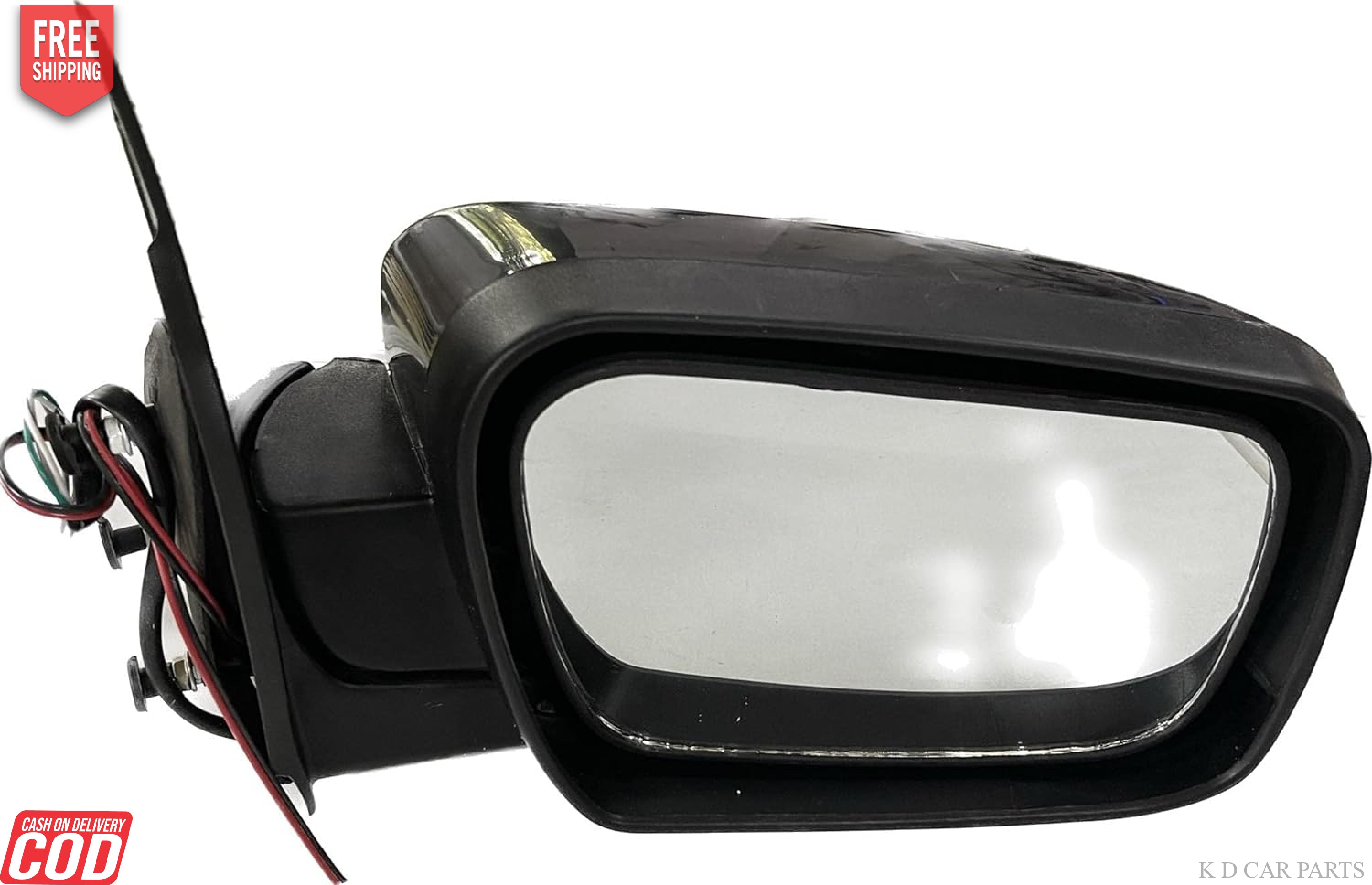 A black door/side mirror for a Mahindra Scorpio Mhawk with visible wires and an indicator.