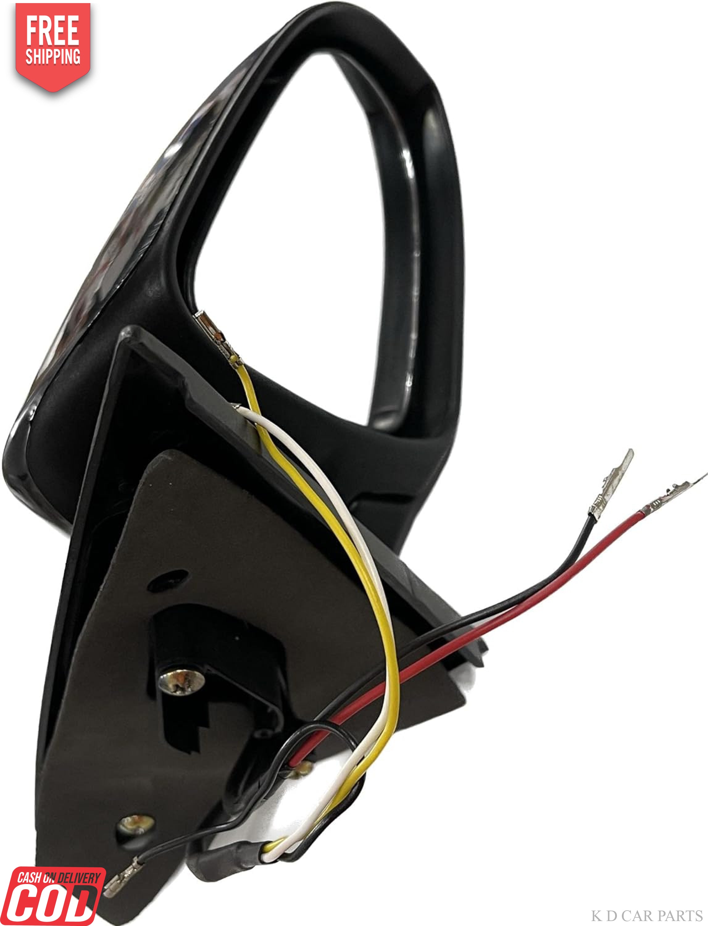 Black side mirror for Toyota Etios/Liva with wiring, designed for replacement on the vehicle's door.