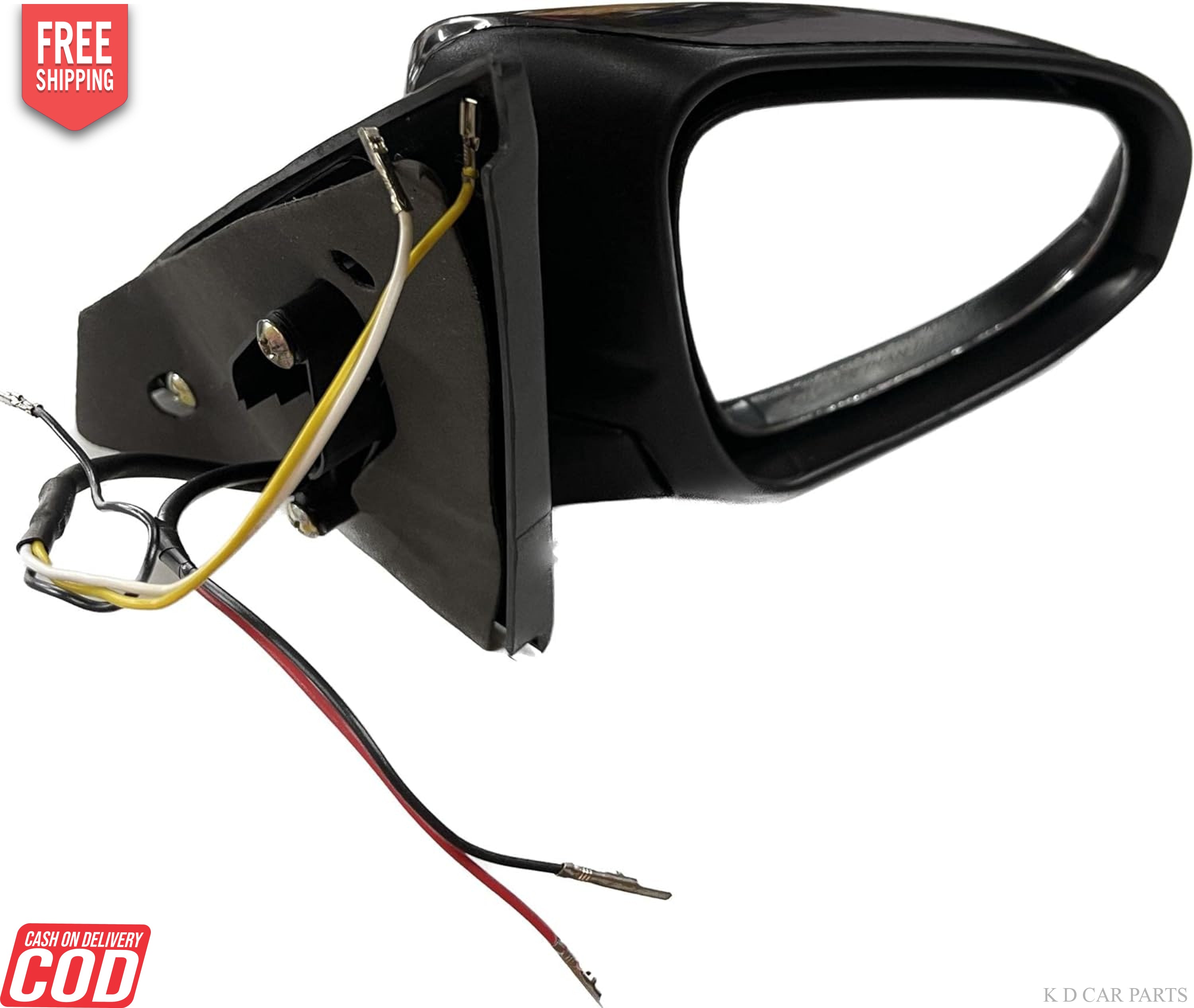 Black side mirror for Toyota Etios/Liva with wiring, designed for replacement on the vehicle's door.