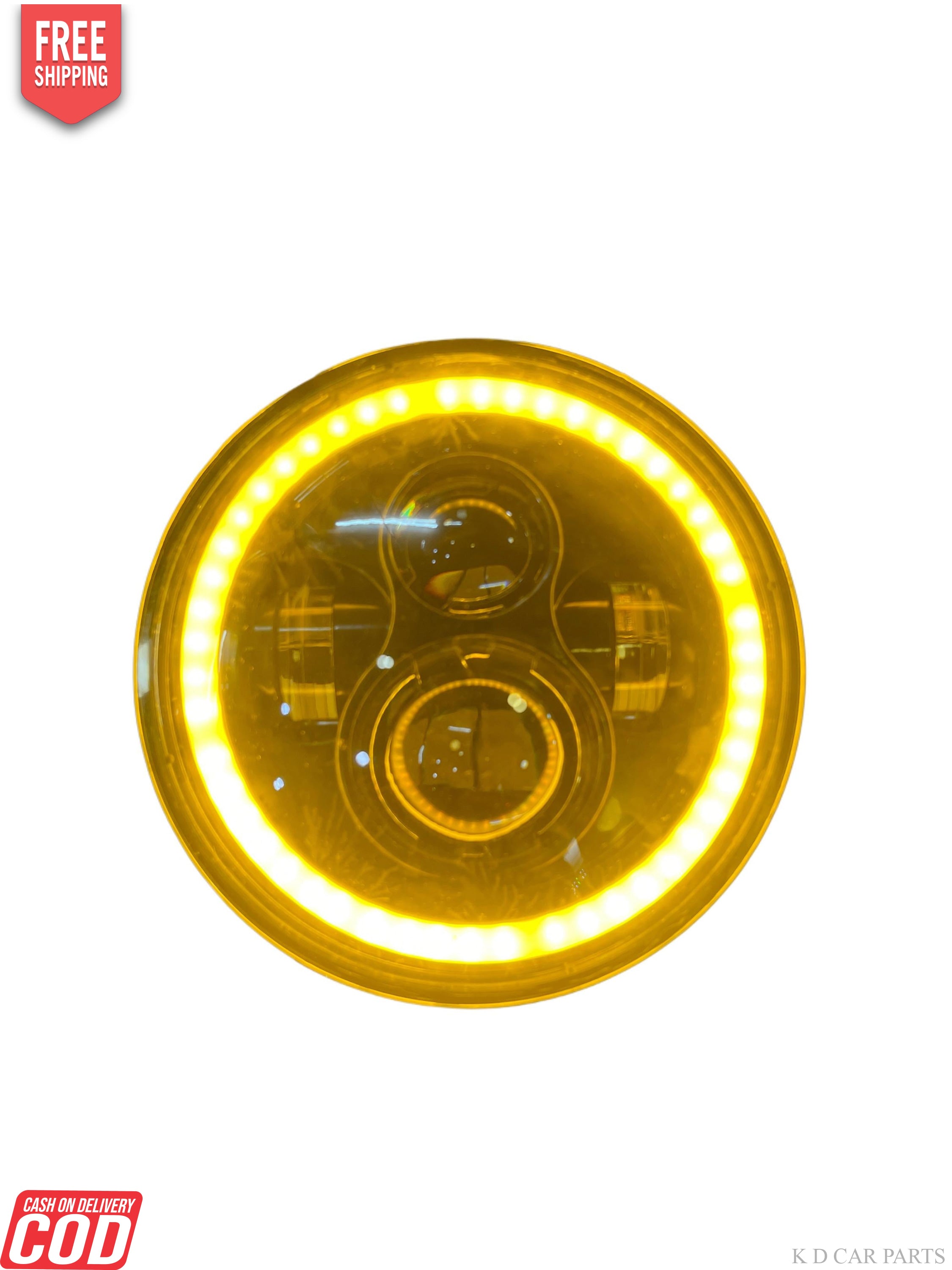 Round headlight with reflective surface on a white background