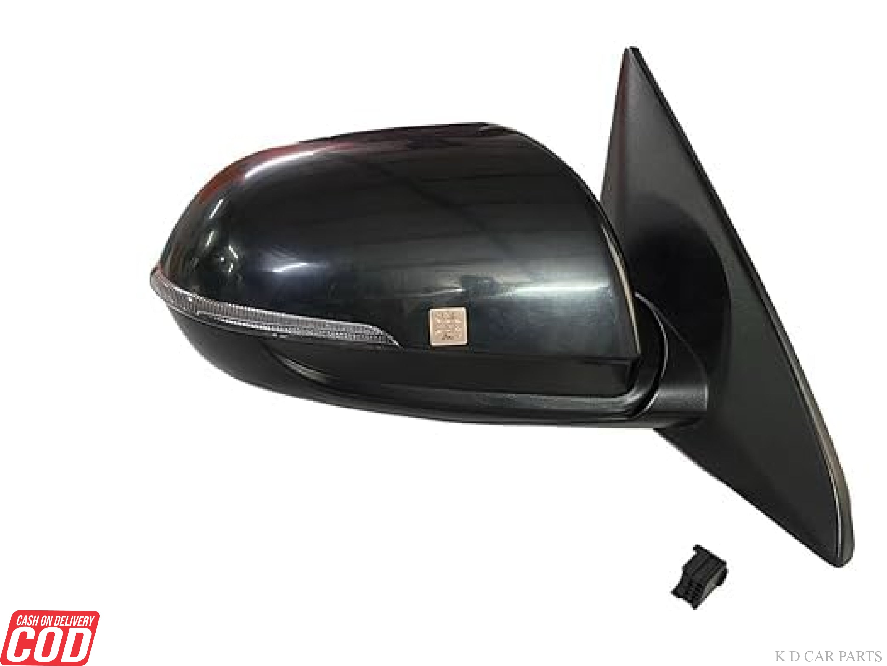 Black power door mirror for KIA Seltos with integrated turn signal indicator, featuring automatic folding functionality.