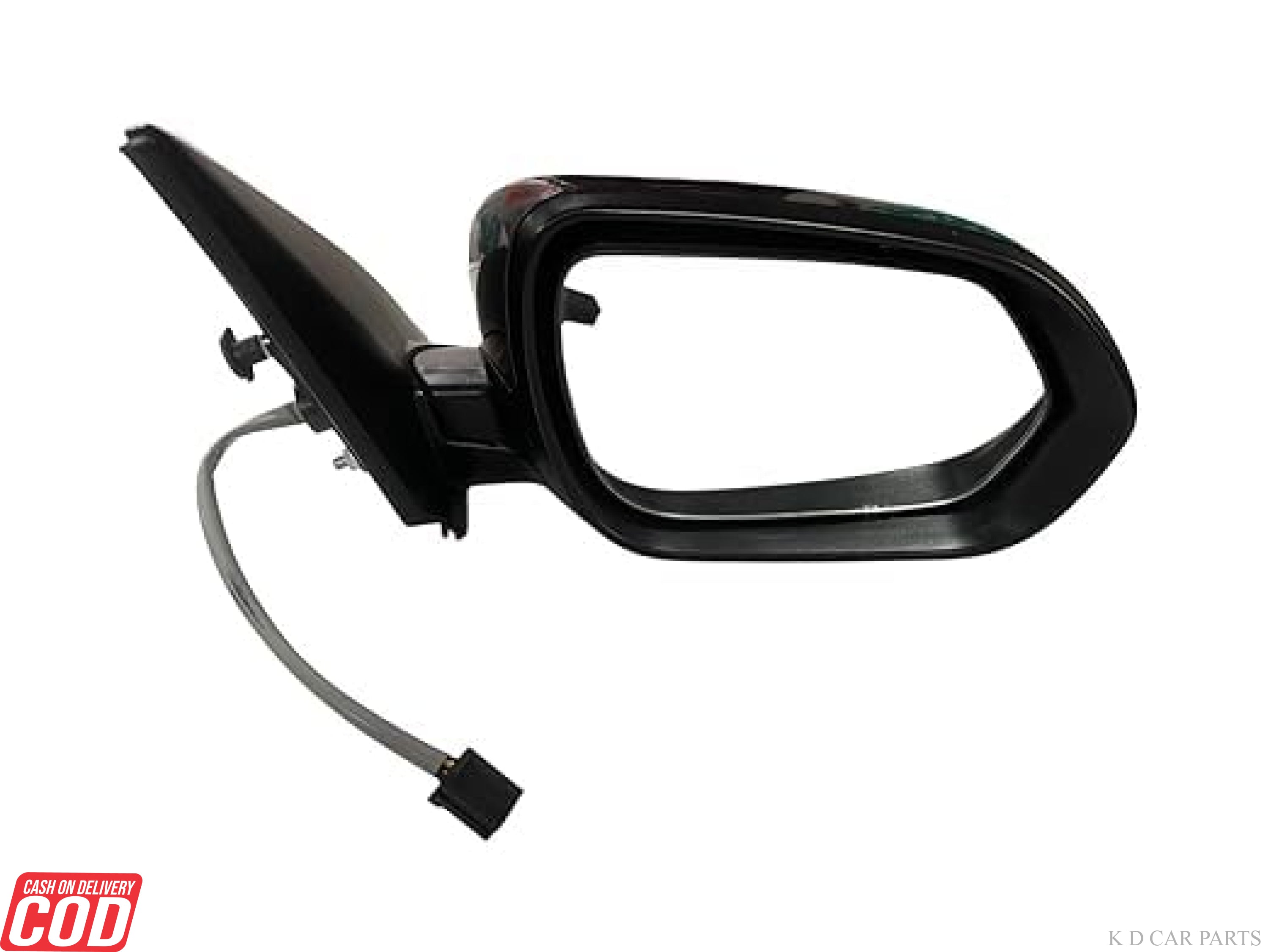 Black power door mirror for KIA Seltos with integrated turn signal indicator, featuring automatic folding functionality.