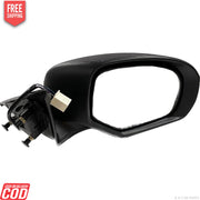 A black, clear K D side/door mirror for Maruti BREZZA motor with an automatic fold, including the mounting hardware.