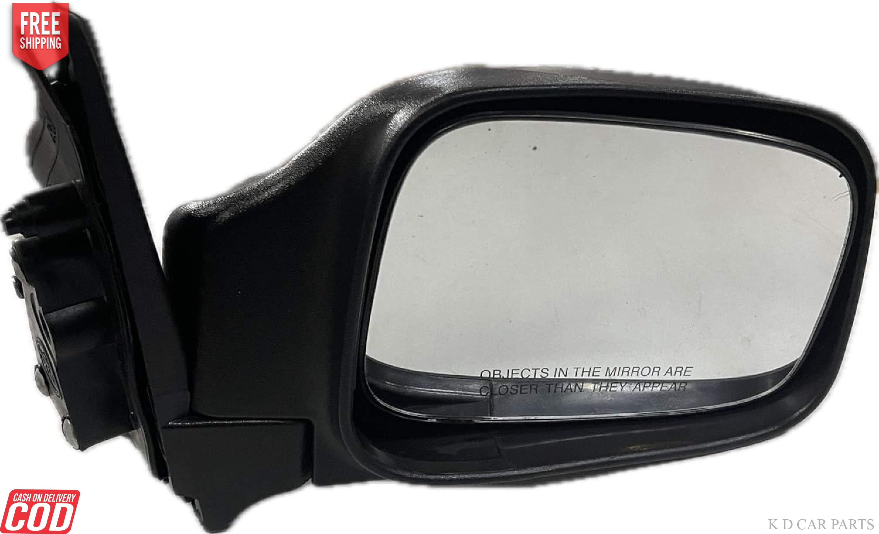 A black K D brand door mirror for a Chevrolet Tavera Type 1 vehicle.