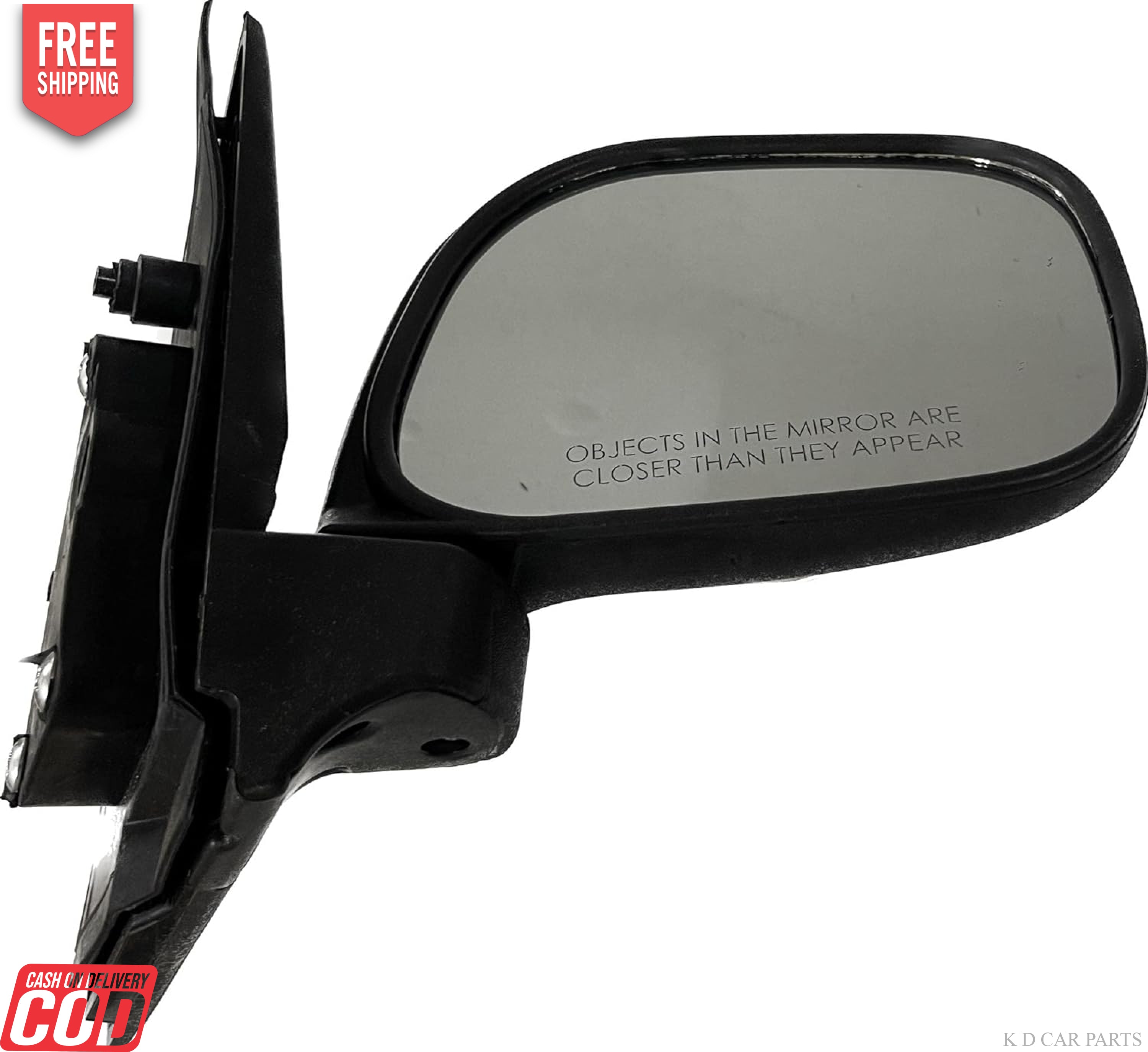 A black, shatter-resistant acrylic door/side mirror for a Chevrolet Tavera Type 2 vehicle, featuring a curved design and mounted on the vehicle's door.