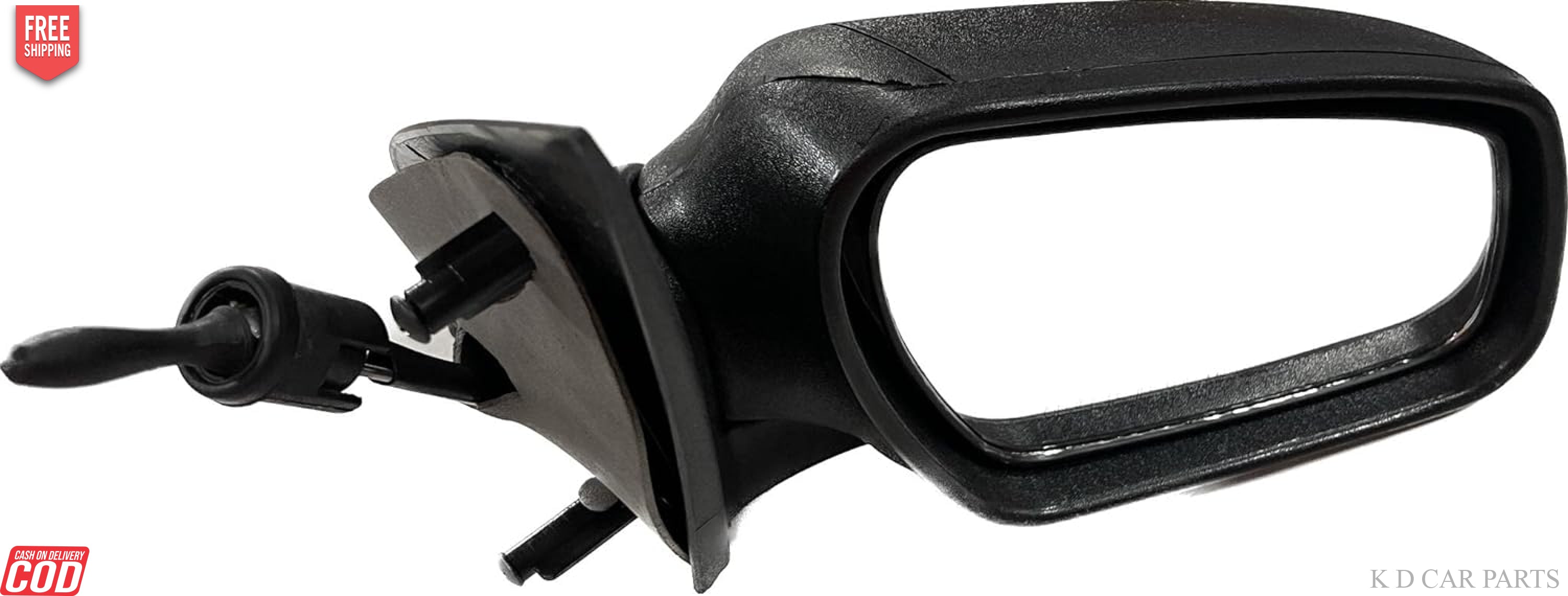 An adjustable door mirror for a Ford Fiesta, black in color, with visible mounting points and a hand-held control.