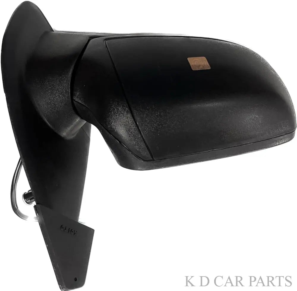 K D brand door mirror for Ford Fiesta motor vehicle, black in color, with wiring harness.
