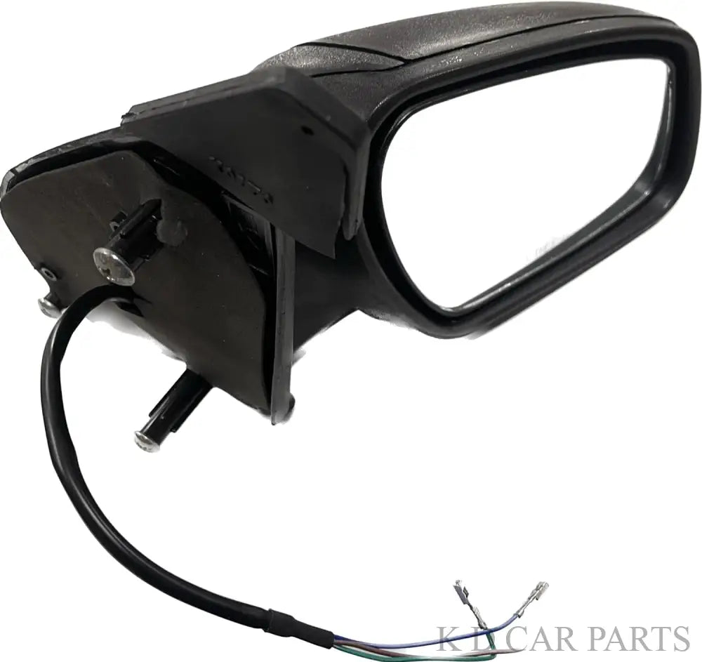 K D brand door mirror for Ford Fiesta motor vehicle, black in color, with wiring harness.