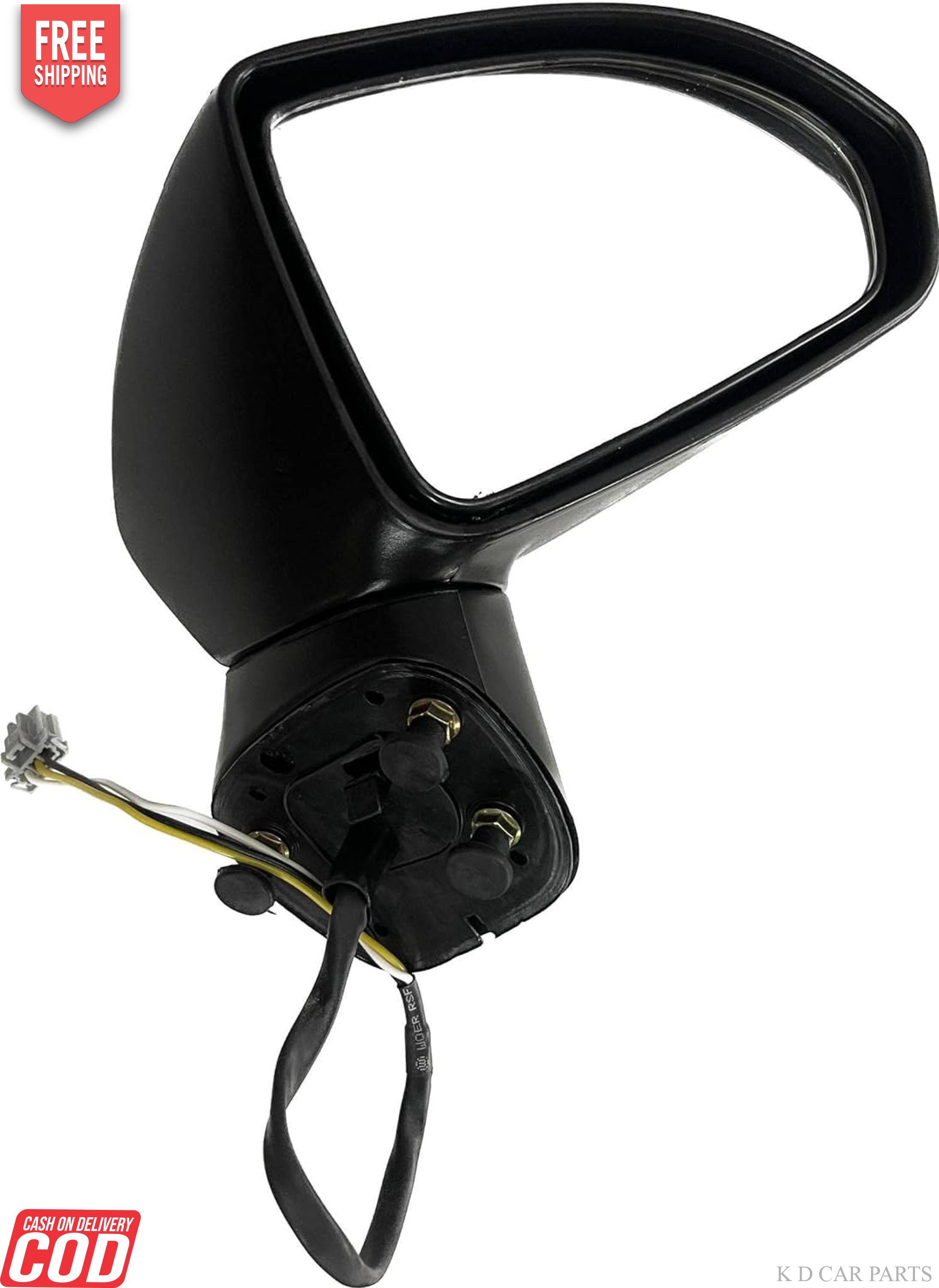 Black K D brand door side mirror for Honda City Type 3/ZX 2003-2008 with wiring visible