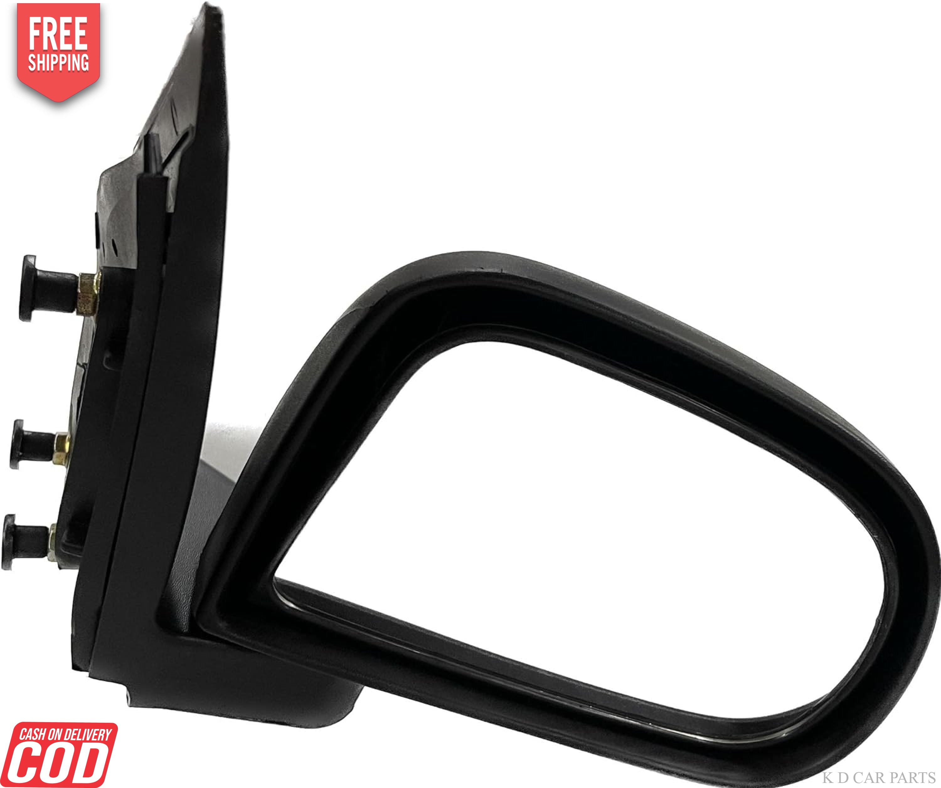 A black K D brand door mirror for a Hyundai Eon LX, showing a side mirror attached to a door mount.