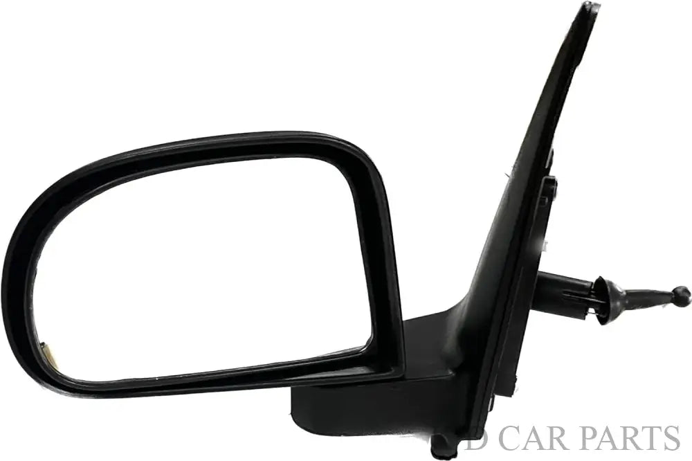 A black, K D brand door/side mirror for Hyundai I10 2007-2010, featuring a curved design with mounting hardware.
