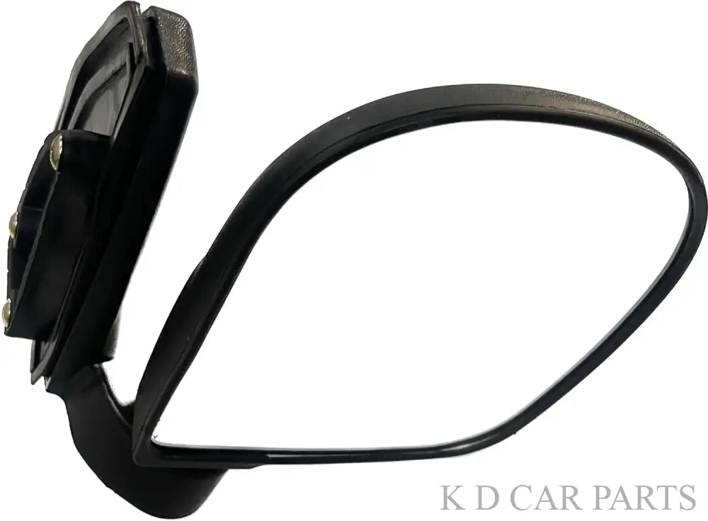A black, curved KD brand door/side mirror for a Hyundai Santro, featuring a shatter-resistant acrylic mirror attached to a black mounting frame with visible screws.