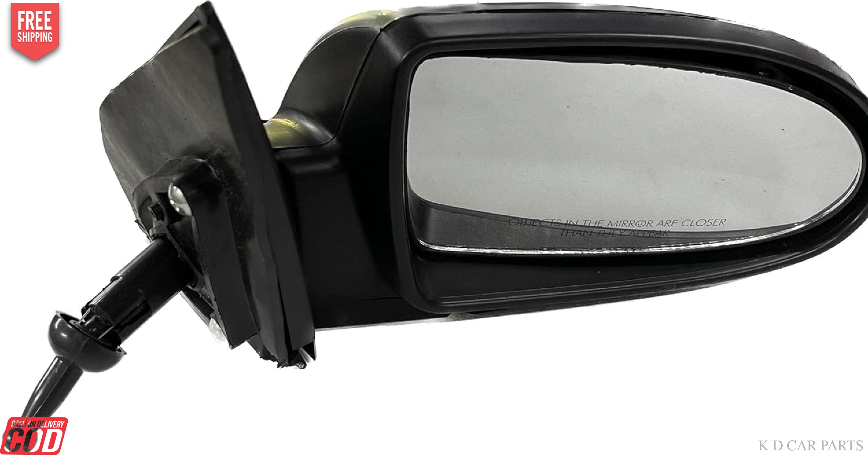 A black K D brand manual door/side mirror for a Hyundai Verna.