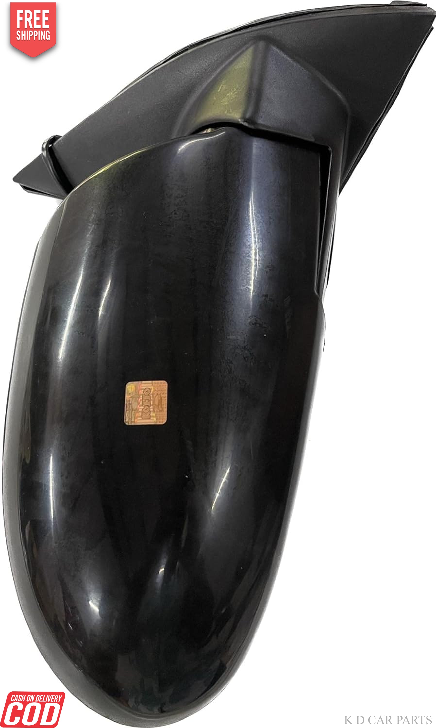 K D brand motorized door mirror for Hyundai Verna, featuring a black casing and a clear mirror glass.