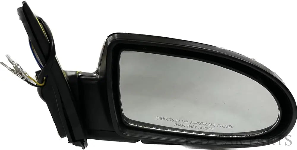 K D brand motorized door mirror for Hyundai Verna, featuring a black casing and a clear mirror glass.