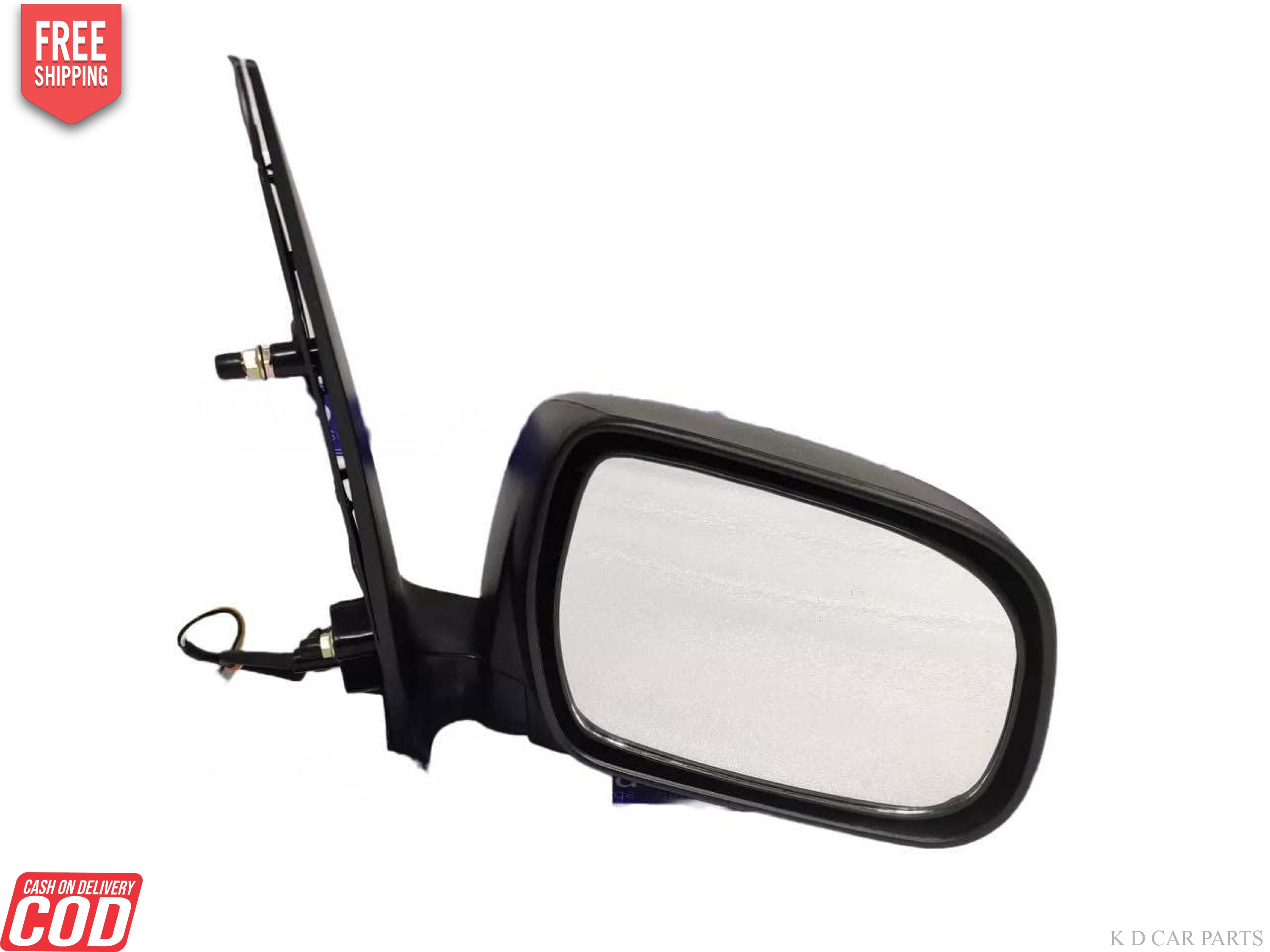 A black K D brand door mirror for a vehicle, which is designed to fit the Toyota Innova Motorize model.
