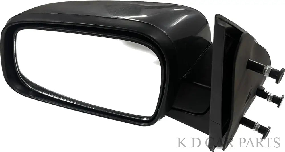 A black K D brand side mirror for a Mahindra Genio car, showing the mirror glass and the mounting structure.