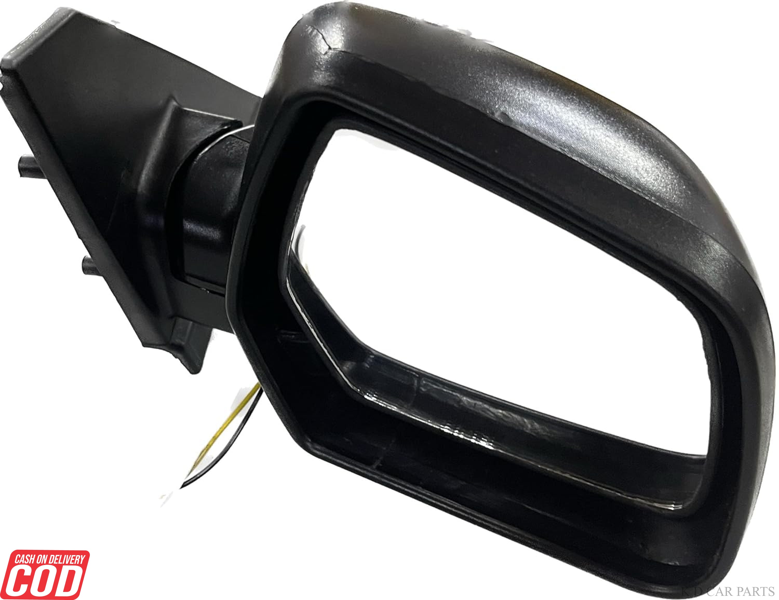 A black K D brand door mirror for a Mahindra KUV100 motor vehicle.