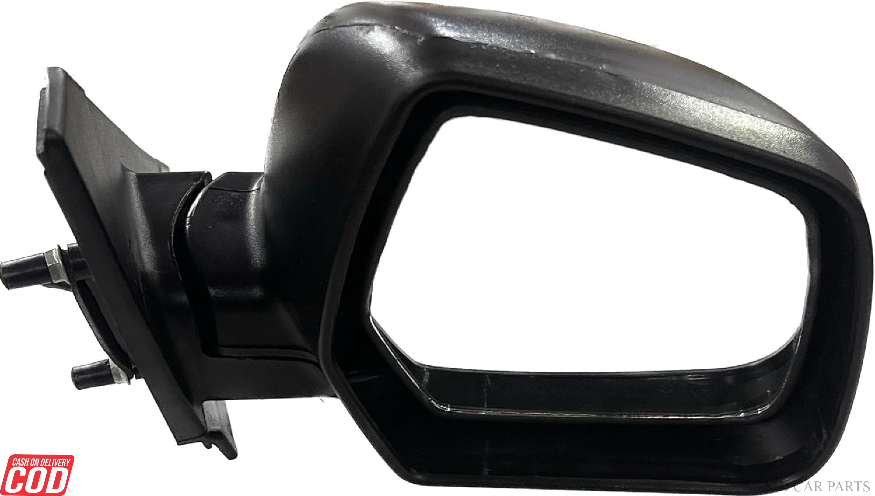 A black K D brand door mirror for a Mahindra KUV100 motor vehicle.
