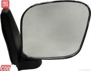 A black K D brand door mirror for a Mahindra Maxximo vehicle.