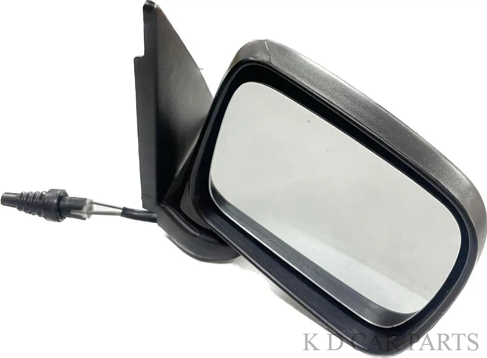 A black, manual adjustable door/side mirror for a Mahindra Scorpio 2002-2006 with a visible mirror and mounting cable.