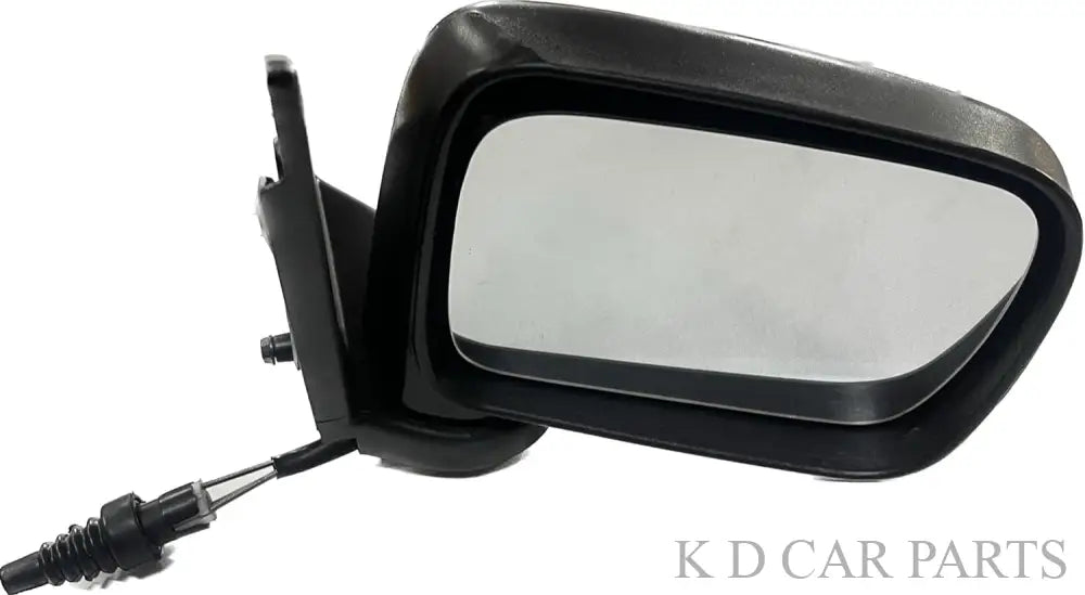 A black, manual adjustable door/side mirror for a Mahindra Scorpio 2002-2006 with a visible mirror and mounting cable.