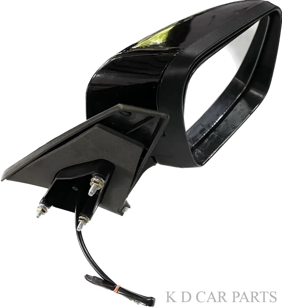 Black, motorized side mirror for Mahindra TUV 300 / BOLERO NEO vehicles, featuring a shatter-resistant acrylic mirror with a visible wiring harness.