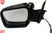 Black, motorized side mirror for Mahindra TUV 300 / BOLERO NEO vehicles, featuring a shatter-resistant acrylic mirror with a visible wiring harness.